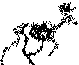 A skeleton of a deer, running